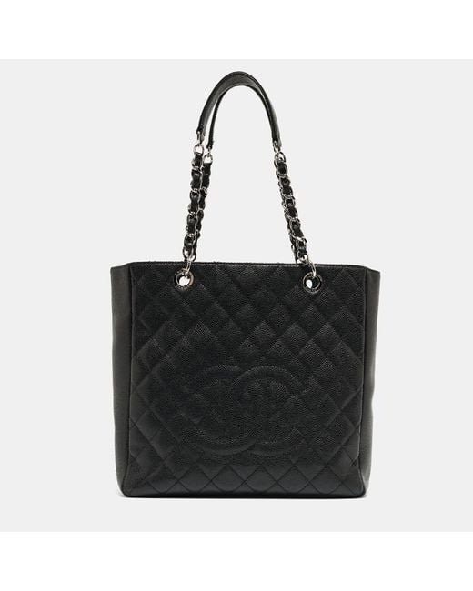 Chanel Black Caviar Quilted Leather Cc Tote