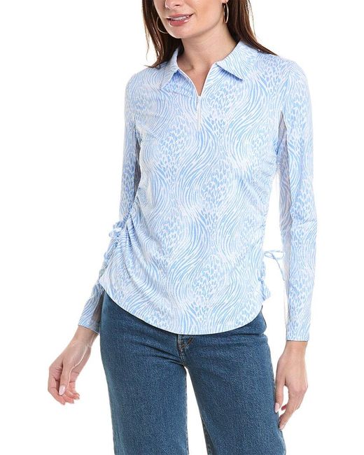 IBKUL Blue Alena Print Adjustable Length Polo Shirt