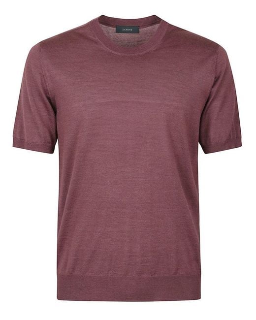 Zanone Red Short-Sleeved Wool Sweater With Classic Crew Neckline for men