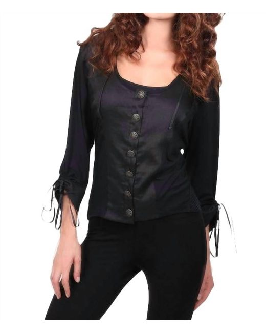 Angel Black Drawstring-Slv Buttoned Top