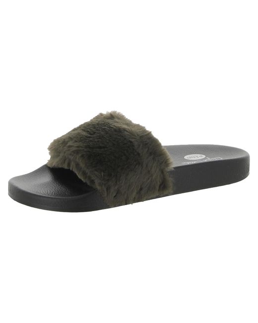 Dr. Scholls Brown Pisces Cozy Faux Fur Slip On Slide Sandals