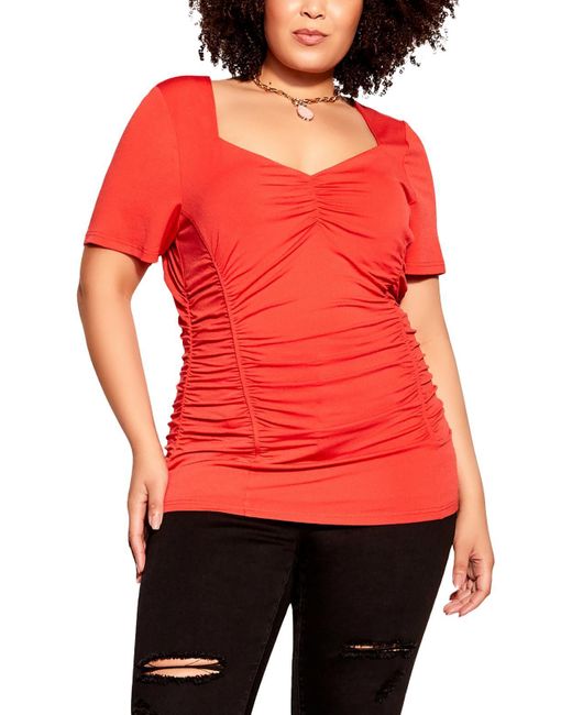 City Chic Red Plus Ruched Sweetheart Neck Blouse