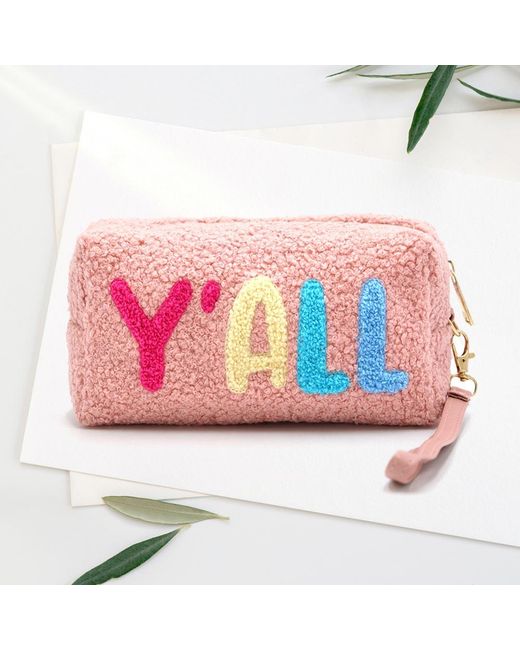 Fashnzfab Pink Faux Fur Y'All Message Pouch With Wristlet