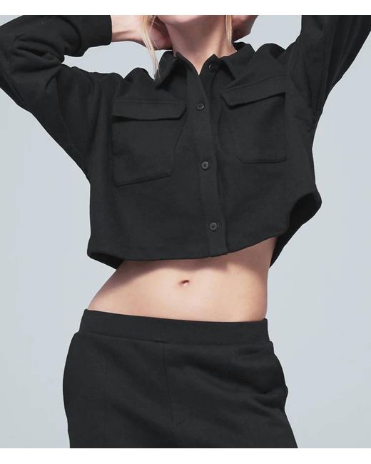 Alo Yoga Black Renown Cropped Button-up Pullover
