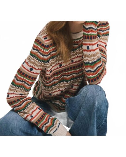 Autumn Cashmere Blue Pointelle Stripe Boxy Crew Top