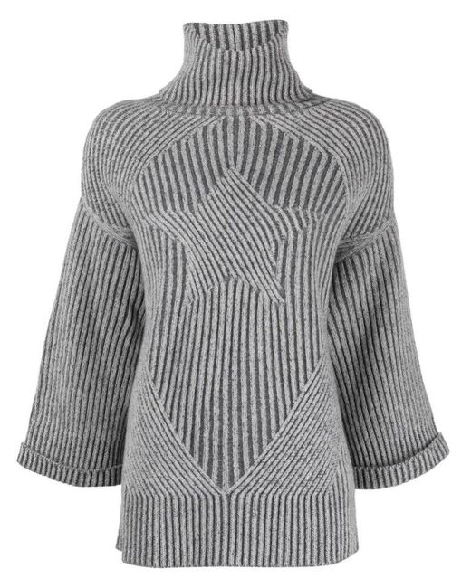 Lorena Antoniazzi Gray Ribbed Knit Turtleneck Sweater With Star Pattern