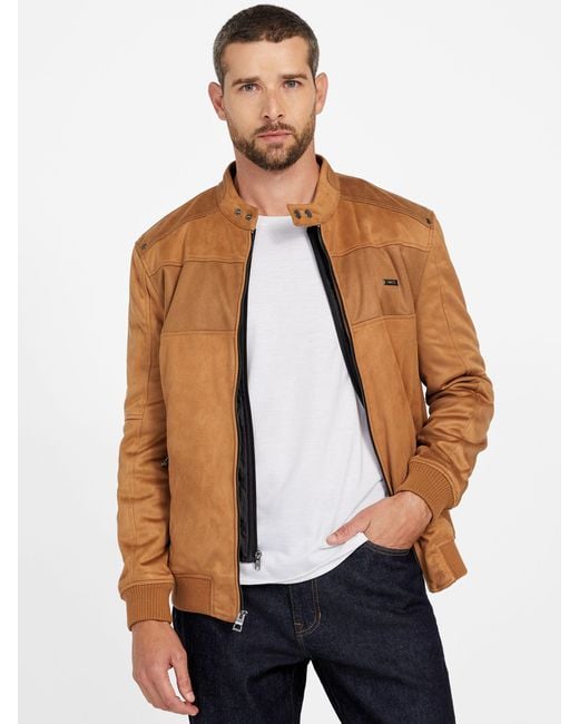 Guess Blue Travis Faux-Suede Flight Jacket for men