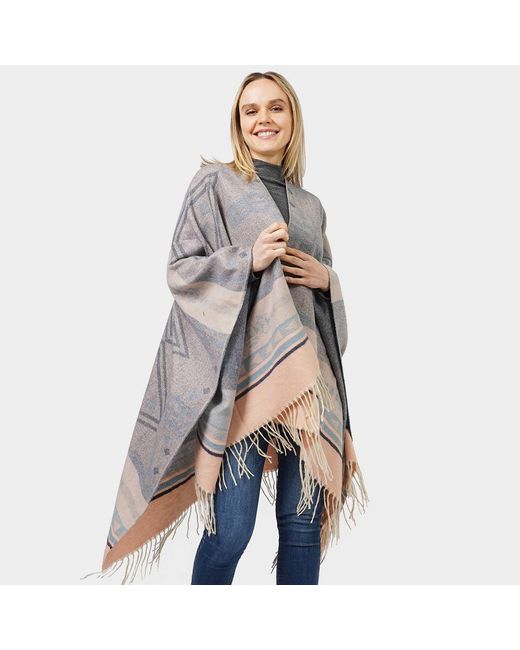 TRUEDAMES Gray Aztec Patterned Cape Poncho
