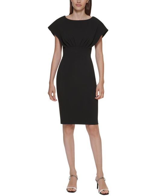 Calvin Klein Black Petites Extended Shoulder Above Knee Sheath Dress