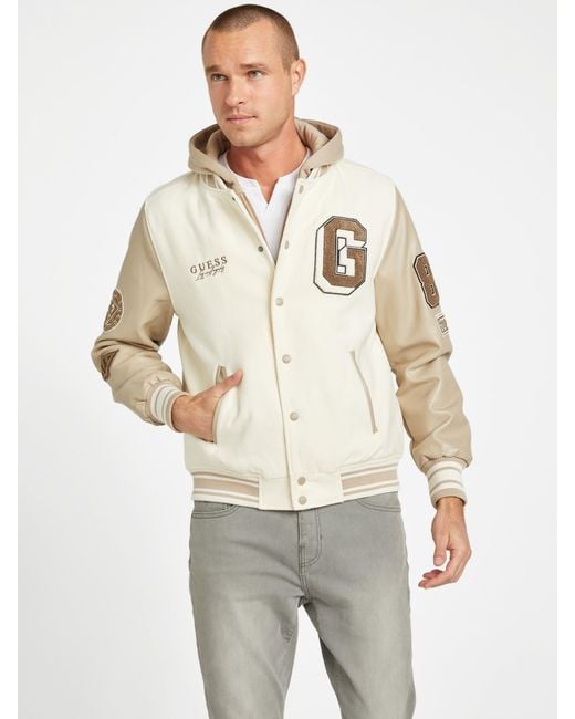 Guess Natural Mark Hooded Varsity Jacket for men