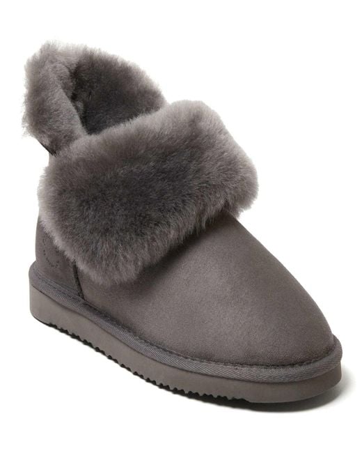 Dearfoams Gray Fireside By Perth Genuine Shearling Foldover Boot