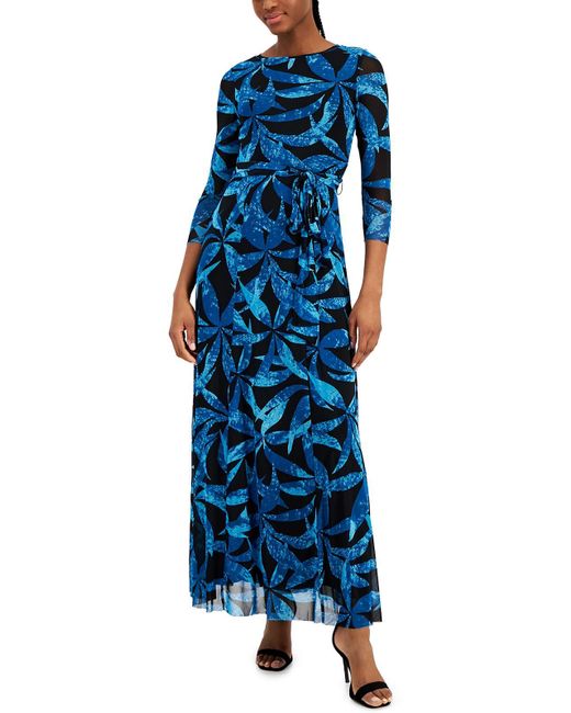 Anne Klein Blue Printed Long Maxi Dress