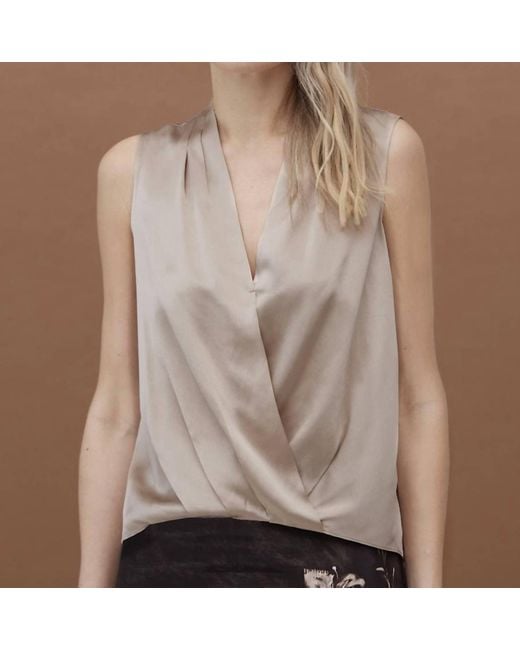 Go> By Go Silk Brown Boho Surplus Short Sleeve Top