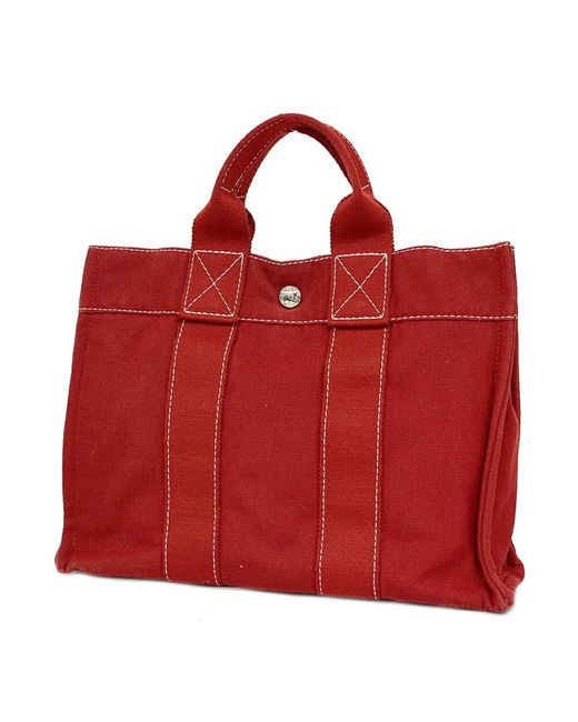 Hermès Red Deauville Canvas Tote Bag (pre-owned)