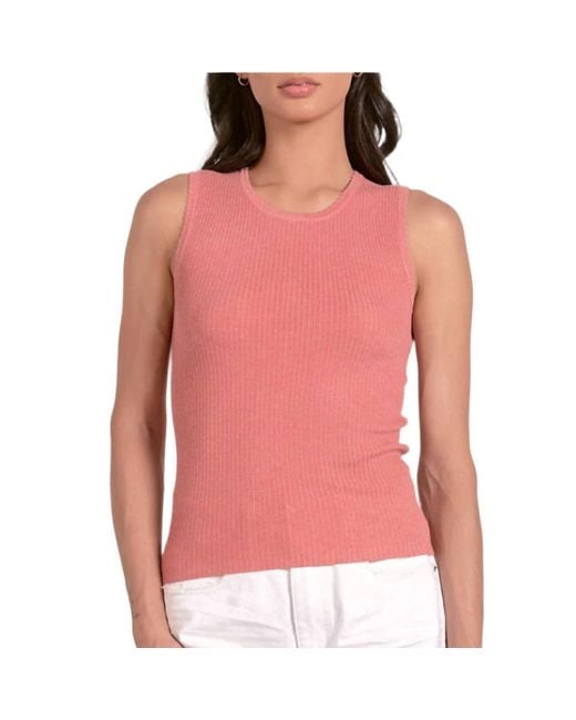 Elan Pink Crewneck Sleeveless Ribbed Tee Top