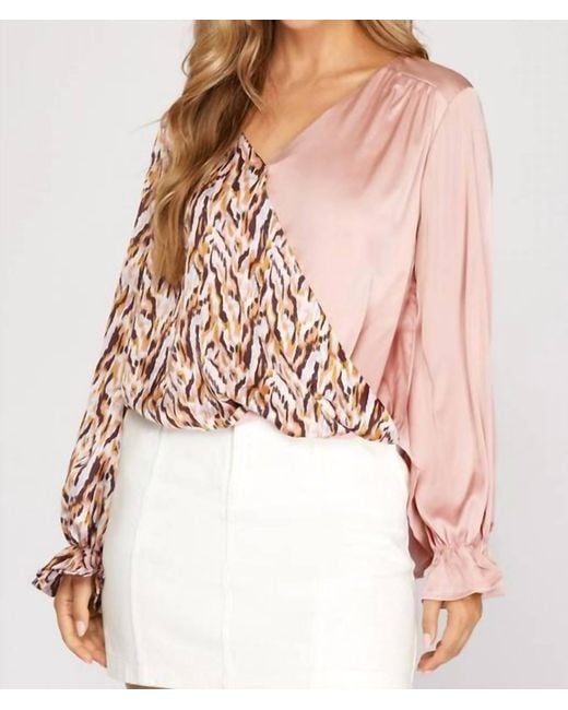 She + Sky Pink Split Satin Top