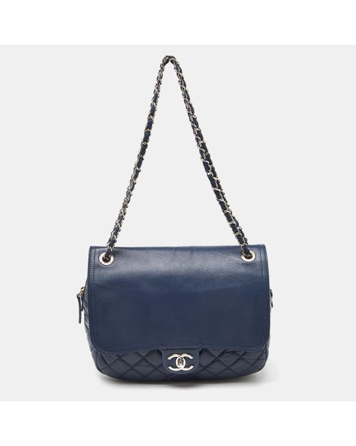 Chanel Blue Quilted Aged Leather Flap Shoulder Bag