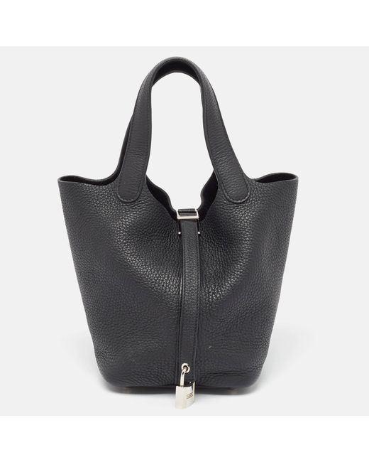 Hermès Black Hermès Noir Taurillon Clemence Leather Picotin Lock 18 Bag