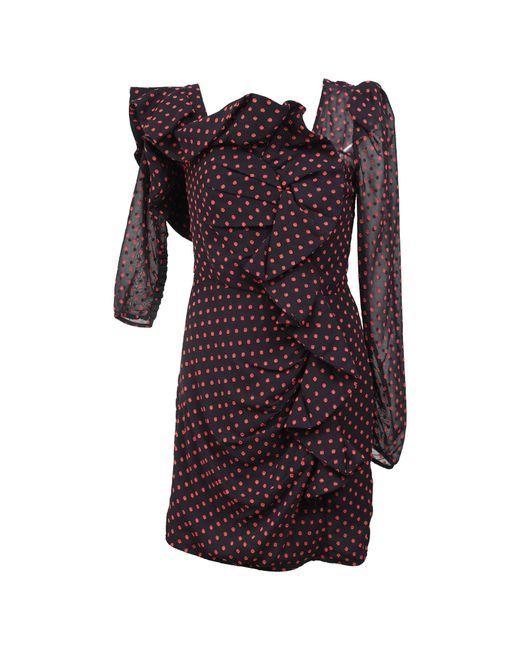 Self-Portrait Purple Plumetis One Shoulder Polka Dot Ruffled Mini Dress