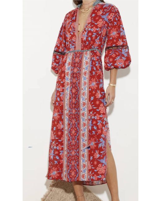 BOTEH Red Marguerite Maxi Smock Dress