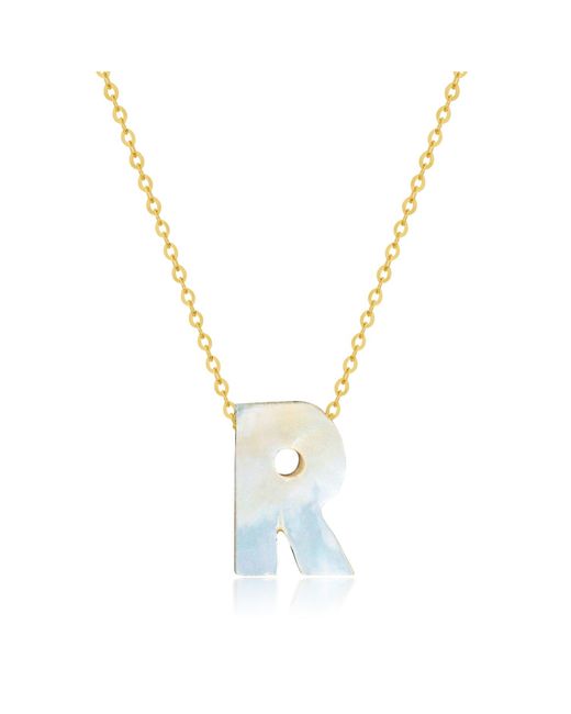 MAX + STONE Metallic 14ky Mother Of Pearl Initial Letter Necklace, 18"