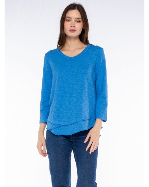 Wilt Blue Shrunken Crew 3/4 Sleeve Mock Layer Tee