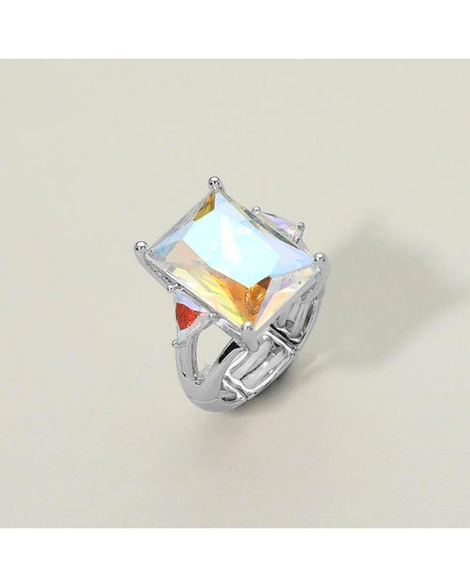 Fashnzfab Pink Rectangle Crystal Stretch Ring