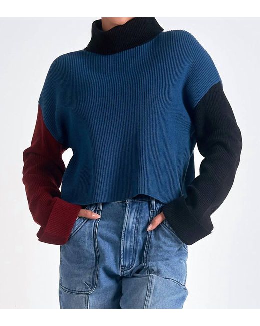 Elan Blue Color Block Turtle Neck Sweater