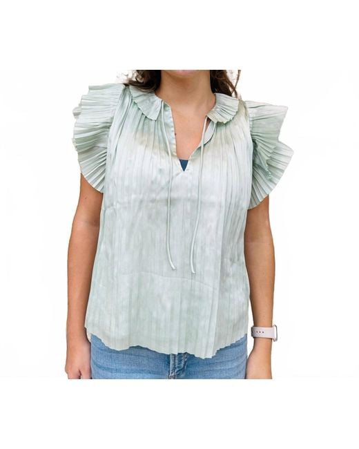 Reset By Jane Blue Pleated Flowy Short Sleeve Top