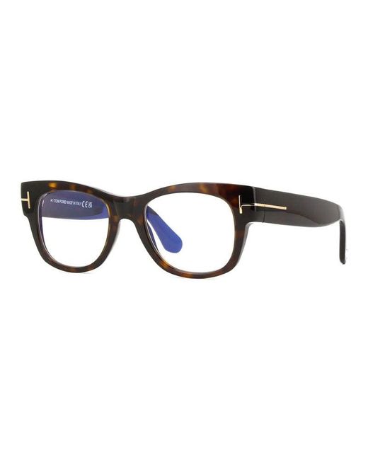 Tom Ford Black Eyeglasses Square Full Rim, Dark Havana Frame And Clear Light Block Lens Ft5040-B052 for men