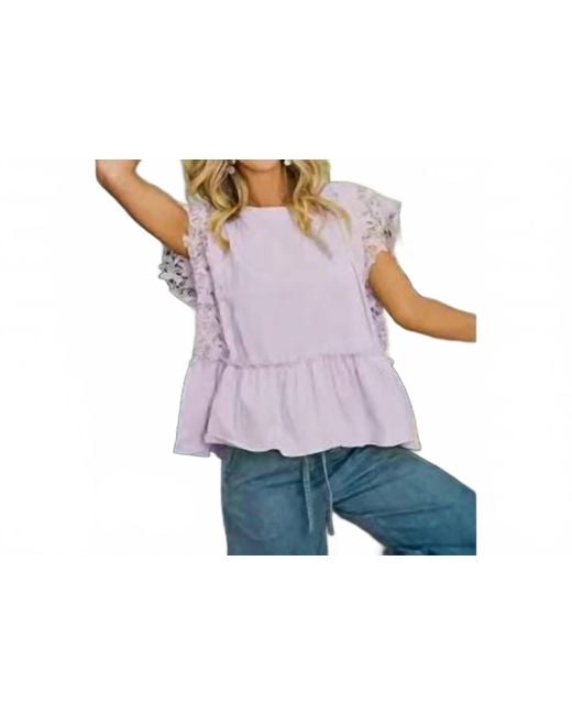 Bibi Purple Solid Jersey Tiered Top With Lace