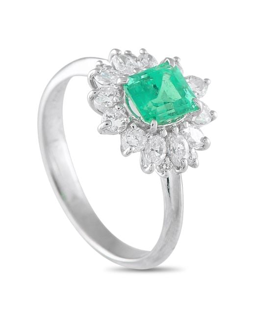 LB Exclusive Green Platinum 0.50Ct Diamond And Emerald Ring Mf08-073025