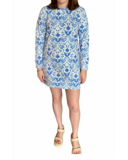 Sail To Sable Blue Long Sleeve Crew Neck Dress