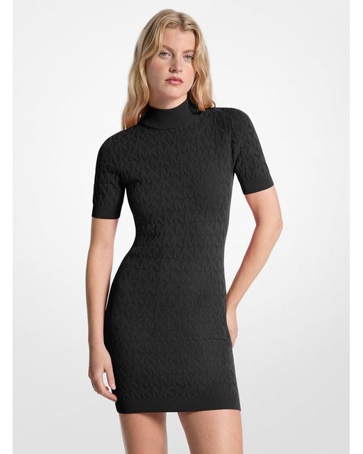 Michael Kors Logo Jacquard Knit Mock Neck Dress in Black | Lyst Michael Kors Logo Jacquard Knit Mock Neck Dress in Black | Lyst