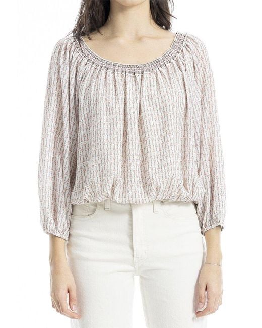 Max Studio Gray Smock Neck Bubble Hem Blouse
