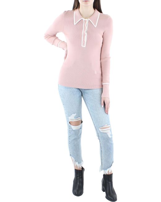 Equipment Pink Julianne Collared Ribbed Knit Pullover Sweater