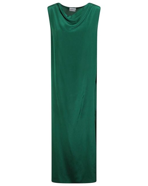 P.A.R.O.S.H. Green Sleeveless Silk Dress With Draped Neckline