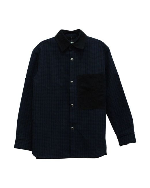 Acne Blue Checkered Print Button Down Shirt for men