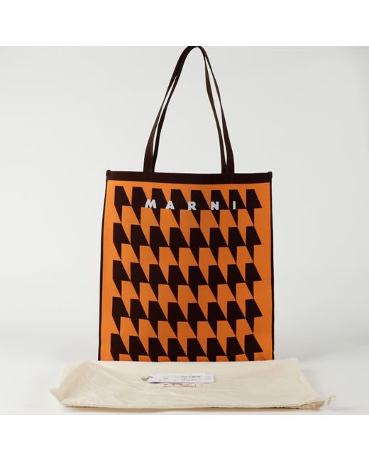 Marni Brown Pattern Tote Shoulder Bag