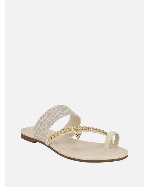 Guess White Levvia Chain Sandals