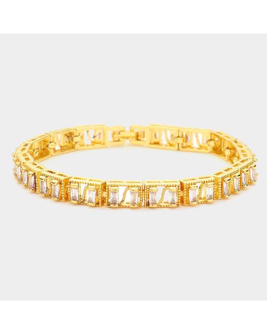 Fashnzfab Metallic Baguette Round Cz Stone Accented Evening Bracelet