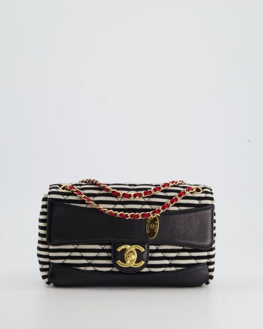 Chanel Black Andmini Rectangular Jersey Single Flap Bag With Chain Detail And Gold Hardware