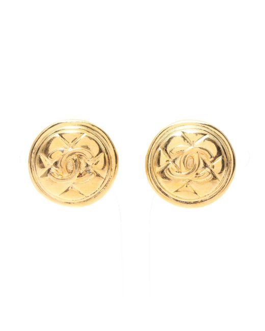 Chanel Metallic Coco Mark Earrings Gp Gold Vintage