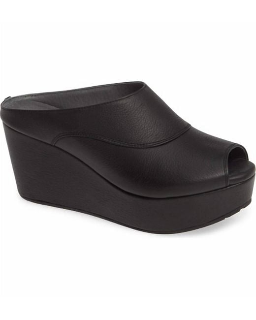 Chocolat Blu Black Wind Platform Wedge Mules