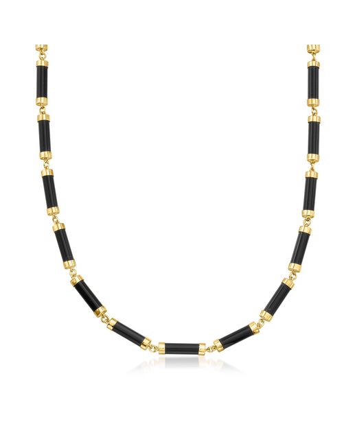 Ross-Simons Metallic Black Jade Cylinder-link Necklace In 18kt Gold Over Sterling