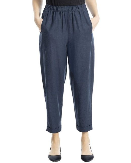 Max Studio Blue Linen-Blend Pant