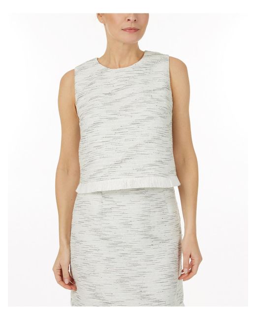 Laundry by Shelli Segal White Sleeveless Frayed Pullover Top