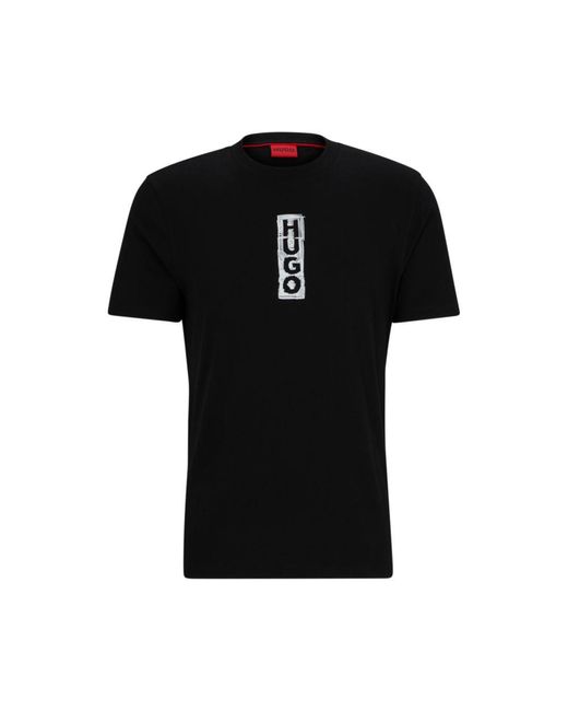 HUGO Cottonjersey Regularfit Tshirt With Logo Print in Black for Men
