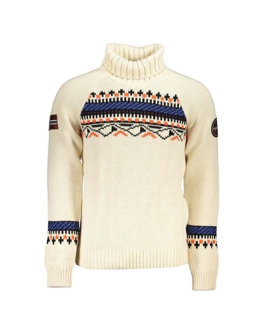 Napapijri White High Neck Sweater With Contrast Details for men