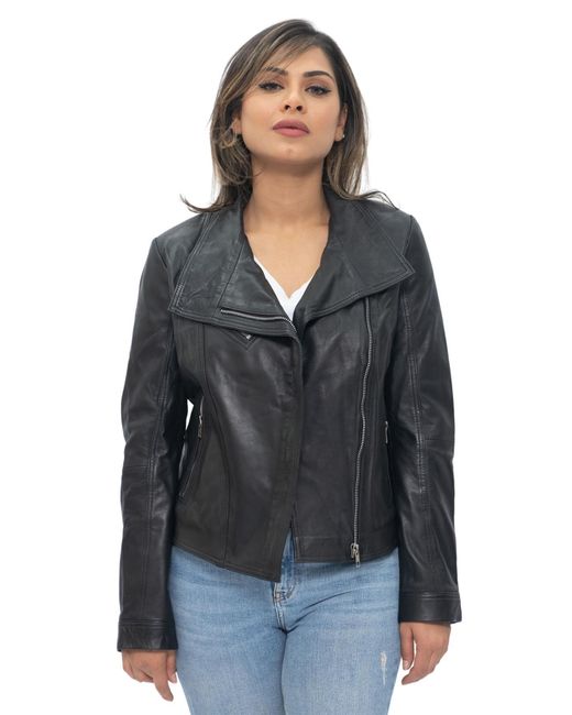 Infinity Leather Black Leather Shawl Wrap Biker Jacket